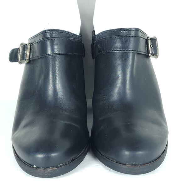 FRYE Women's Patti Slingback US8,5M Black Leather Side Buckle Heeled Mules Clogs - Picture 5 of 16